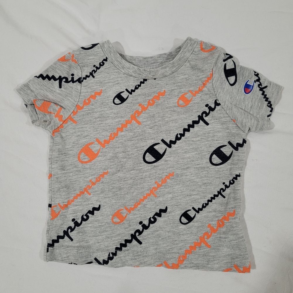 Champion Size 3/6 Months Gray and Orange Logo T-Shirt